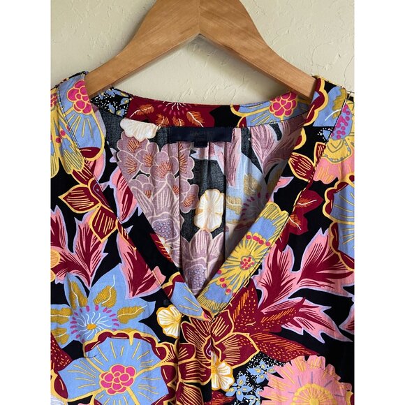 Rachel Roy Black Floral V-Neck Short Sleeve Top Size 1X Rayon - Picture 3 of 6